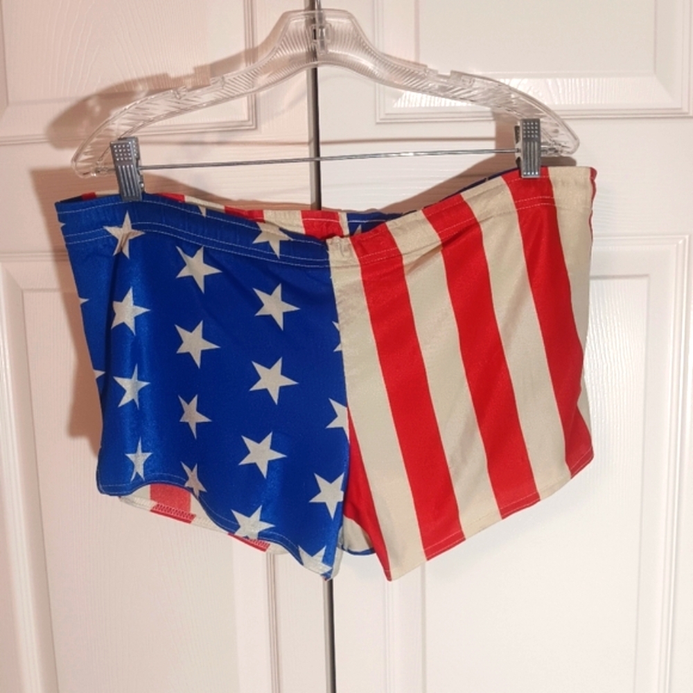 Frederick's of Hollywood Red, White, and Blue Mesh Men's Swim Trunks, Vintage